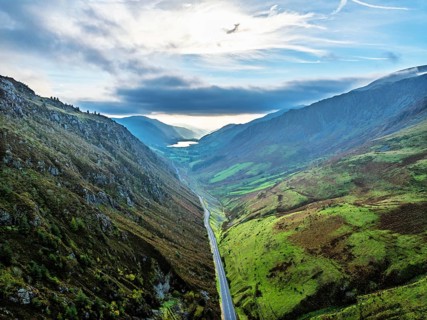 Autumn colours over Mach Loop from a drone, Minffordd, Tywyn, Wales, UK