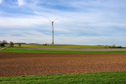 Agricultural area with wind turbine, Karsberg, Upper Franconia, Bavaria, Germany