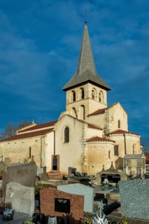 Mazerier village. Painted church St. Saturninus Church. Allier department, Auvergne Rhone Alpes,