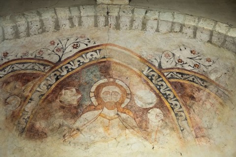 St Cyr and St Julitte's Church, roman church of Escurolles, Christ in majesty. Allier department,