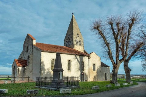 Painted church St. Aignan's, Church of Begues. Allier department. Auvergne Rhone Alpes. France.