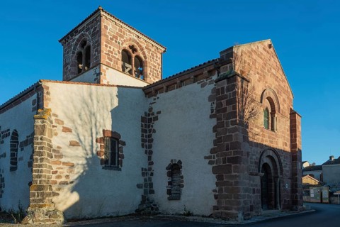 Azerat village. Roman church Saint-Jean-Baptiste . Haute Loire. Auvergne Rhone Alpes. France