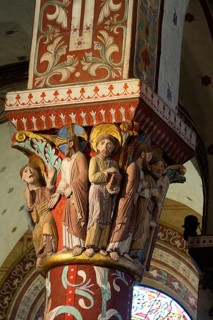 Issoire. Pillar (Appearance of Christ after Resurrection), Saint-Austremoine roman chuch, Auvergne