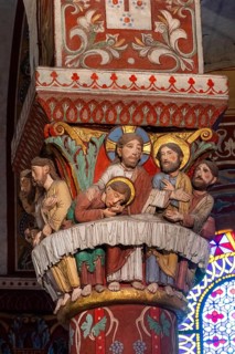 Issoire. Pillar (Last Supper), Roman church Saint Austremoine, Auvergne Rhone Alpes, France