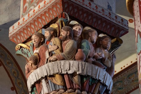 Issoire, pillar (Last Supper), Saint-Austremoine Roman church, Puy de Dome department, Auvergne