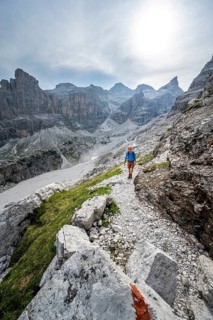 Climbers on a hiking trail, rocky mountain landscape, Via Ferrata SOSAT via ferrata, Brenta