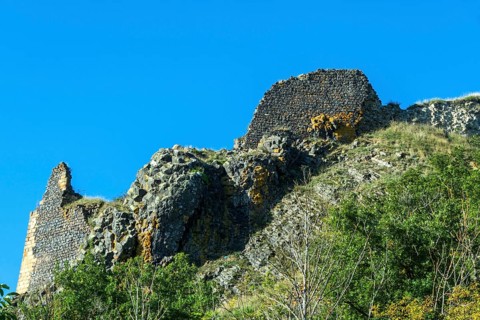 Ruins of medieval castle of Buron. Puy de Dome. Auvergne Rhone Alpes. France