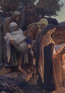 Scene from the biblical story, The Burial of Jesus Christ, authentic reproduction of a school