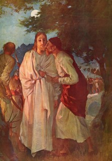 Scene from the biblical story, The Betrayal by the Kiss of Judas, authentic reproduction of a