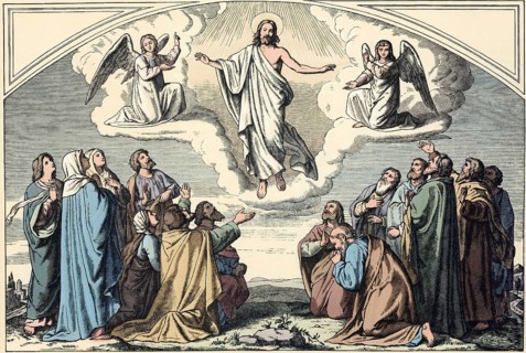 Scene from the biblical story, Ascension Day, a central event that describes how Jesus ascended