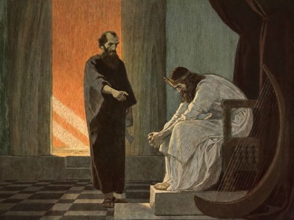 Scene from the biblical story, Prophet Nathan, an important advisor to King David in the Bible,
