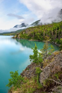 On the shores of turquoise Kenai Lake, Cooper Landing, Kenai Peninsula, Alaska, USA