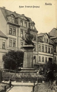Emperor Frederick Memorial in Apolda, Weimarer Land District, Thuringia, Germany, postcard, view