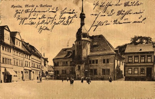 Apolda, market and town hall, Weimarer Land district, Thuringia, Germany, postcard, view around