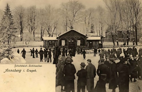 Annaberg in the Ore Mountains in winter, Saxony, town in the Ore Mountains, Erzgebirgskreis,