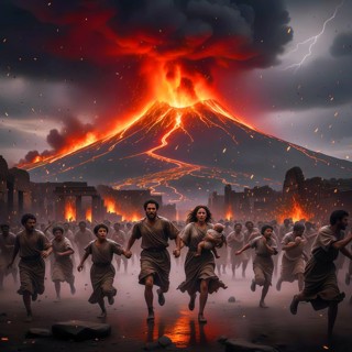 People are running for their lives, the fall of the Roman city of Pompeii in 79 AD due to an