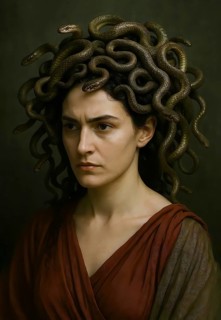 Portrait of Medusa with snakes in her hair, Greek mythology, symbolic image antiquity, meduse,