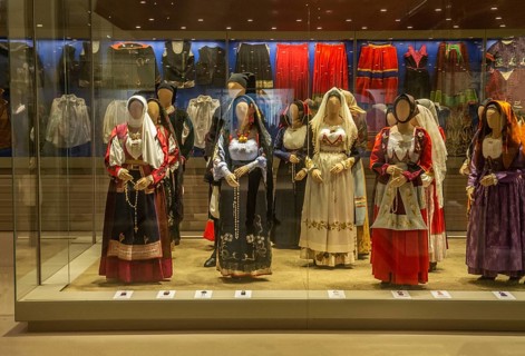 Sardinian folk costumes in the museum in Nuoro, Sardinia, Italy