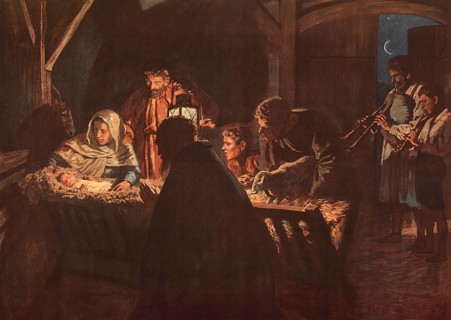 Scene from the biblical story, Adoration of the Shepherds, a central scene of the Christmas story
