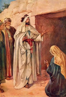 Scene from the biblical story, tomb of Lazarus, the biblical figure who raised Jesus from the dead,
