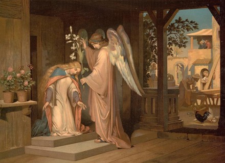 Scene from the biblical story, Annunciation, describes the biblical event in which the archangel