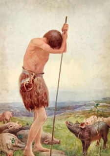 Scene from the biblical story, The Prodigal Son, authentic reproduction of a school mural,