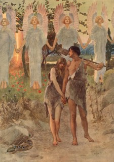 Scene from the biblical story, Adam and Eve are the first human couple according to the Bible who