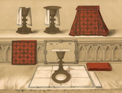 Scene from biblical history, altar chalices, altar chalice, liturgical vessels used in Christian