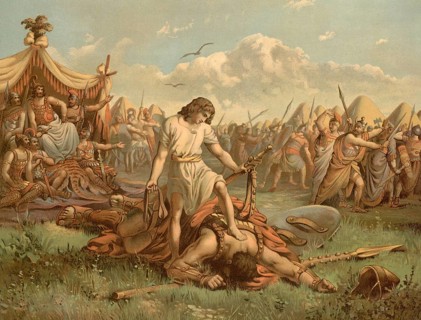 Scene from the biblical story, The story of David and Goliath is from the Old Testament of the