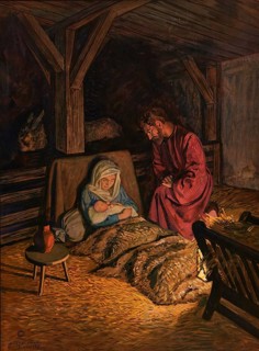 Scene from the biblical story, The birth of Jesus, celebrated at Christmas (25 December), took