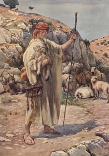 Scene from the biblical story, David the Shepherd Boy or David the Shepherd, a well-known biblical