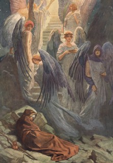 Scene from the biblical story, Jacob's dream, the biblical story of Jacob's Ladder, in which Jacob