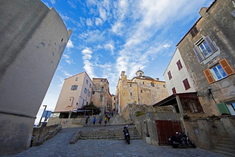 Houses in Piazza d' Armi, Calvi Citadel, Balagne, Haute-Corse Department, Corsica, France