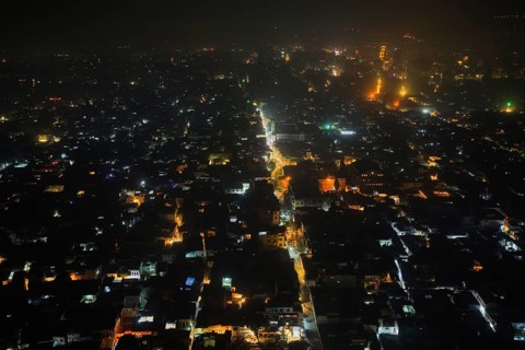 In Damascus, Syria, on December 29, 2025, nighttime drone footage shows the Syrian capital fully