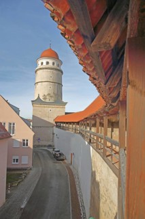 Löpsinger Tor, city gate, city tower with dome, historic rampart with city wall, city