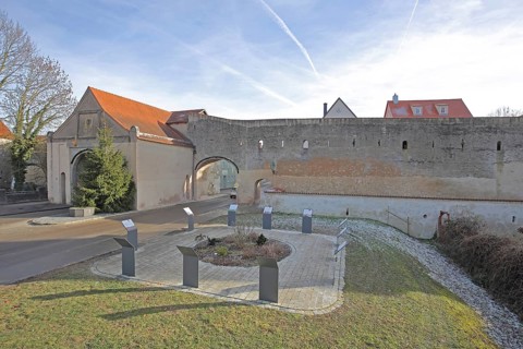 Baldinger Tor built 1430 city gate, historic city wall and city fortification, Nördlingen, Bavaria,