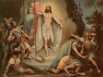 Scene from the biblical story, The Resurrection of Jesus Christ, authentic reproduction of a school