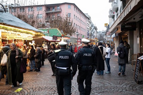 December 22, 2025, police officers showing presence and ensuring security at the Christmas market