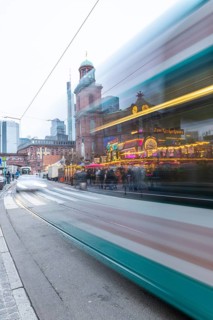 December 22, 2025, artistic long exposure showing the motion blur of a passing suburban train at