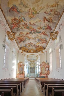 Baroque ceiling fresco by Johann Nikolaus Stuber, looking up, interior photo, handicrafts,