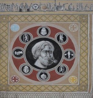 Historical wall by artist group Kollektiv K 2020, historical paintings on the history of the city,