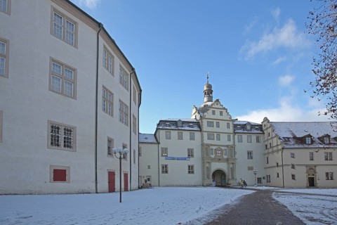 Teutonic Order Castle with Portal and Castle Garden Winter with Snow, Bad Mergentheim, Tauber