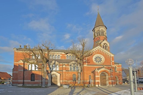St. Martin's Church built in 1867, brick church, Nattheim, Härtsfeld, Swabian Jura,