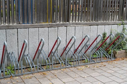 Several bicycle racks next to each other, Bavaria, Germany