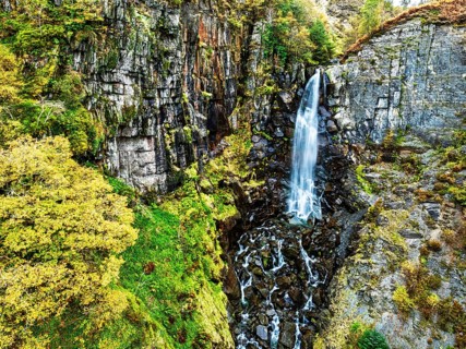 Autumn colours of Ffrwd Fawr Waterfall, Dylife, Llanbrynmair, Powys, Wales, UK