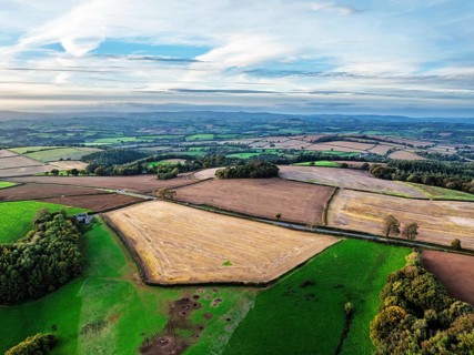 Colours of Devon Farms and Fields over Berry Pomeroy from a drone, Totnes, England, United Kingdom
