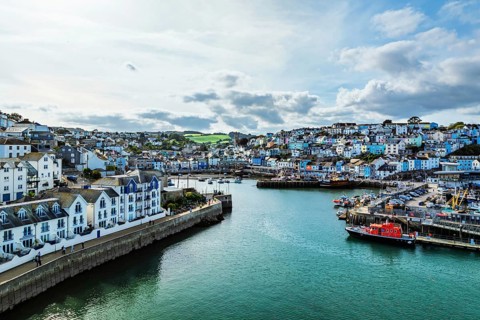 Brixham Hourbour and Brixham Marina from a drone, Brixham, Torbay, Devon, England, United Kingdom