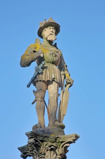 Emperor Maximilian II sculpture fountain built in 1570, Holy Roman Empire, Habsburgs, knight with