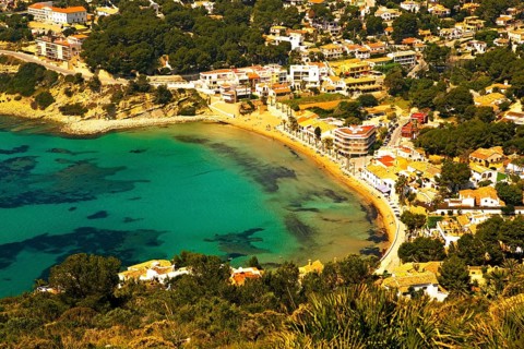 Top view, green vegetation, bay, Moraira, Costa Blanca, Spain