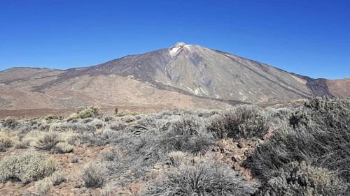 Impressive Teide volcano in a dry landscape under clear skies, La Orotava, Tenerife
